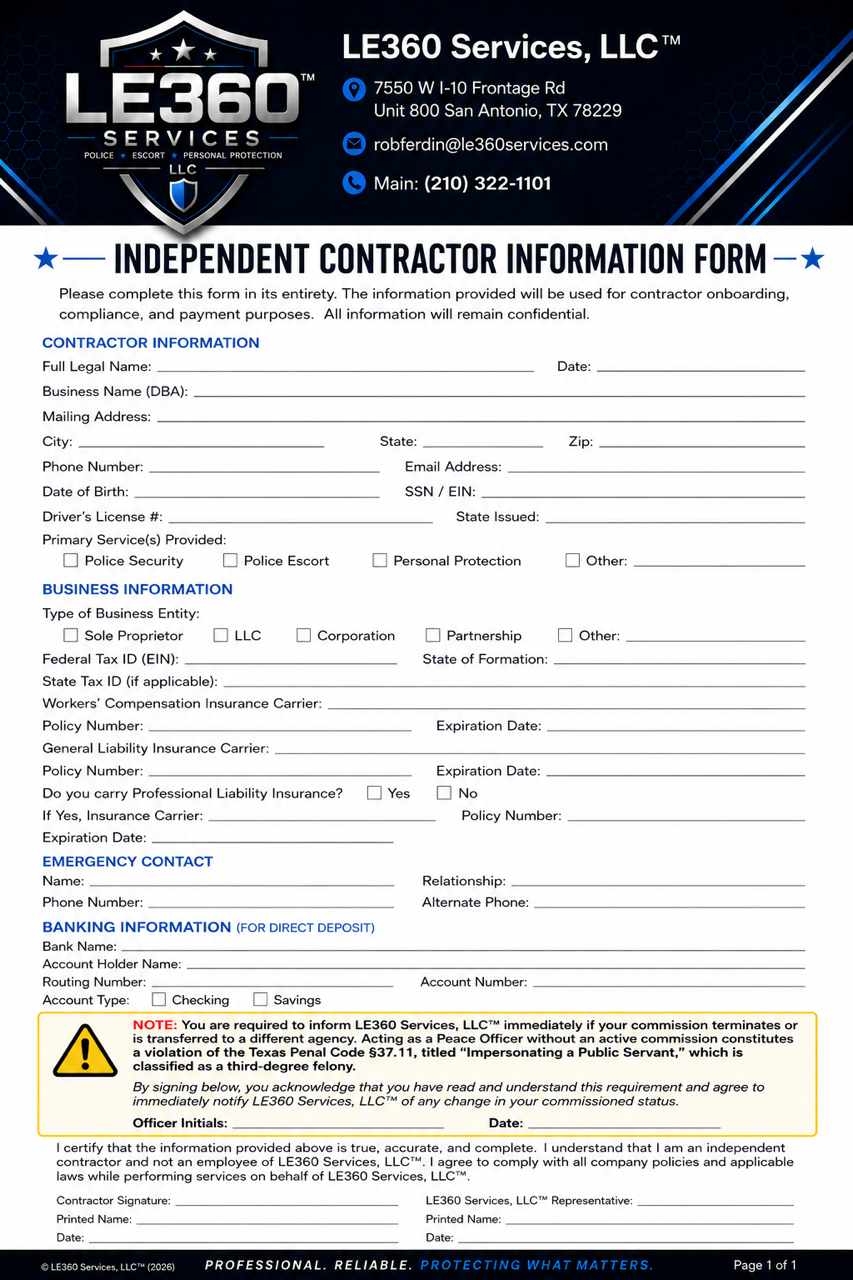 Independent Contractor Information Form